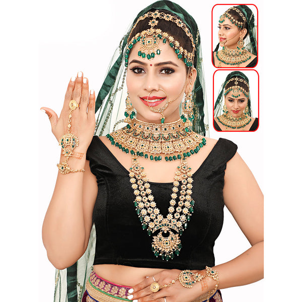 The Fashion Jewels Gold Plated Pota Stone And Beads Bridal Set