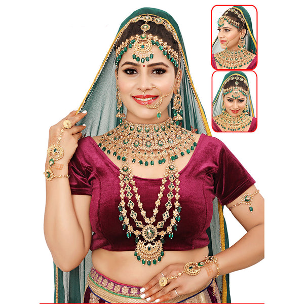 The Fashion Jewels Gold Plated Pota Stone And Beads Bridal Set