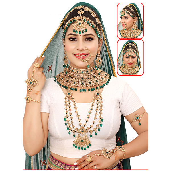 The Fashion Jewels Gold Plated Pota Stone And Beads Bridal Set