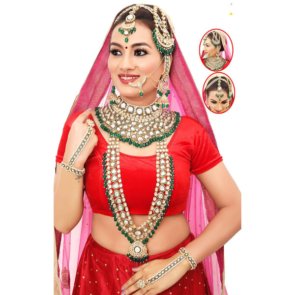 The Fashion Jewels Gold Plated Kundan Stone And Beads Bridal Set