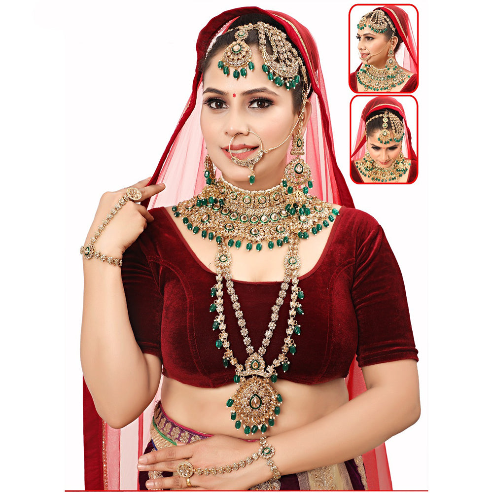 The Fashion Jewels Gold Plated Kundan Stone And Beads Bridal Set