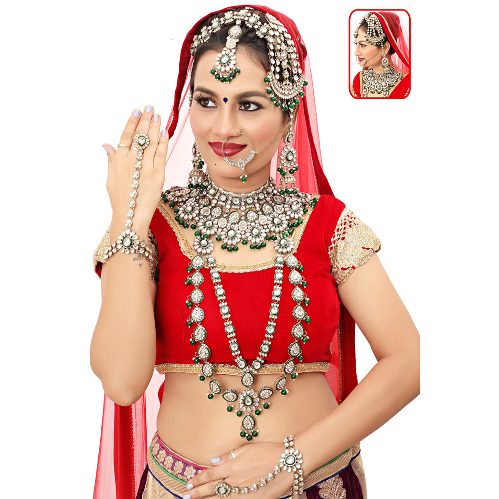 The Fashion Jewels Gold Plated Kundan Stone And Beads Bridal Set