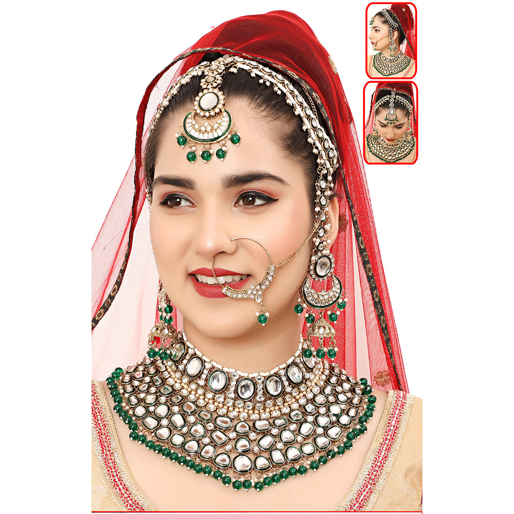 The Fashion Jewels Bridal Spark  Kundan And Beads Meenakari Semi Bridal Necklace Set