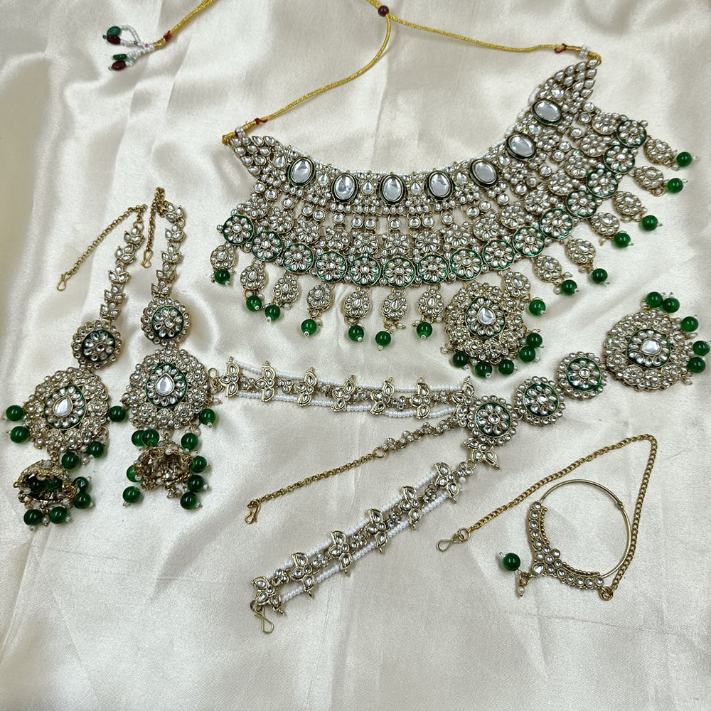 The Fashion Jewels Elegant Kundan Stone And Pearl Semi Bridal Necklace Set