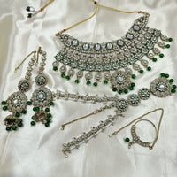 The Fashion Jewels Elegant Kundan Stone And Pearl Semi Bridal Necklace Set