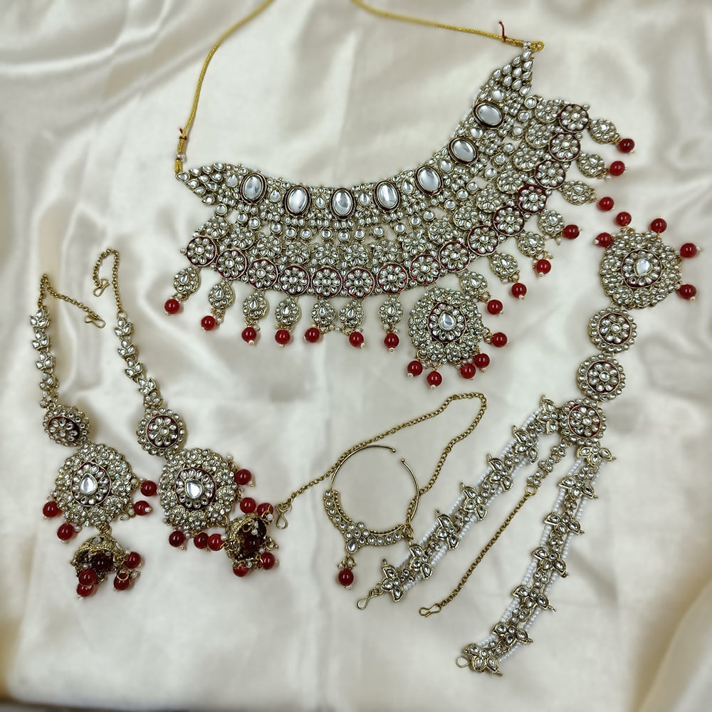 The Fashion Jewels Elegant Kundan Stone And Pearl Semi Bridal Necklace Set