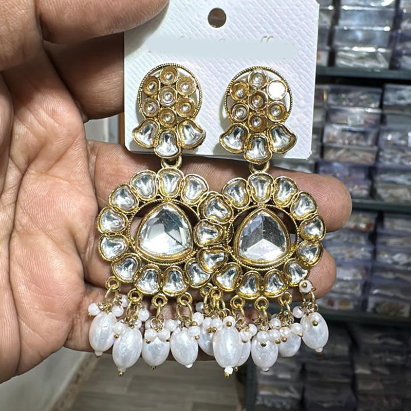 Trilok Jewel Gold Plated Pearl And Kundan Stone Dangler Earrings