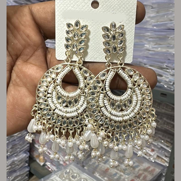 Trilok Jewel Gold Plated Pearl And Kundan Stone Dangler Earrings