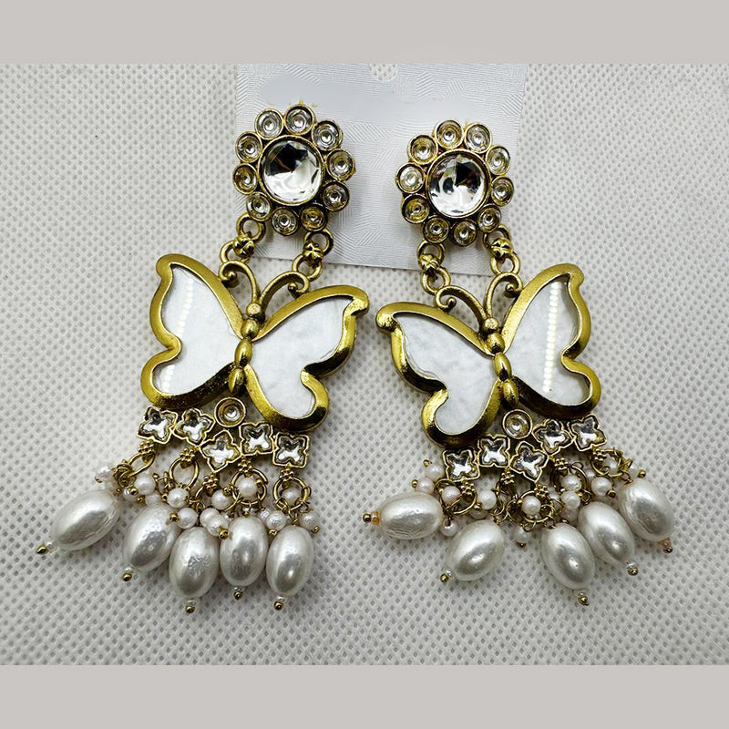 Trilok Jewel Gold Plated Pearl And Kundan Stone Butterfly Dangler Earrings