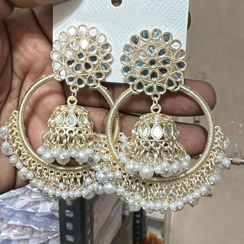 Trilok Jewel Gold Plated Pearl And Mirror Dangler Earrings