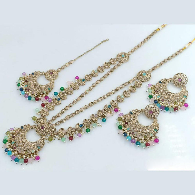 Anjali Jewellery Gold Plated Crystal Stone And Beads Long Necklace Set