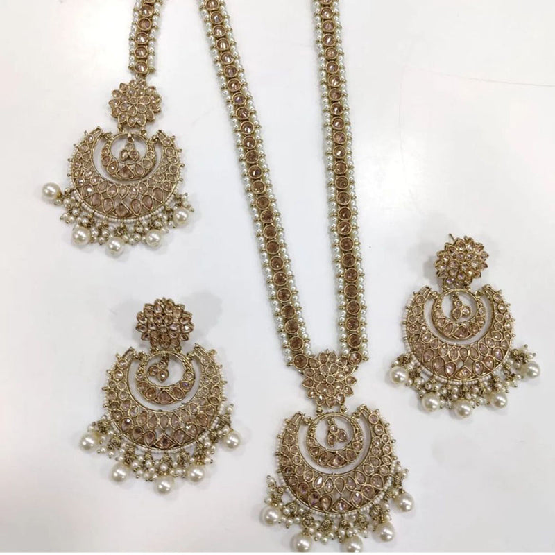 Anjali Jewellery Gold Plated Crystal Stone And Beads Long Necklace Set