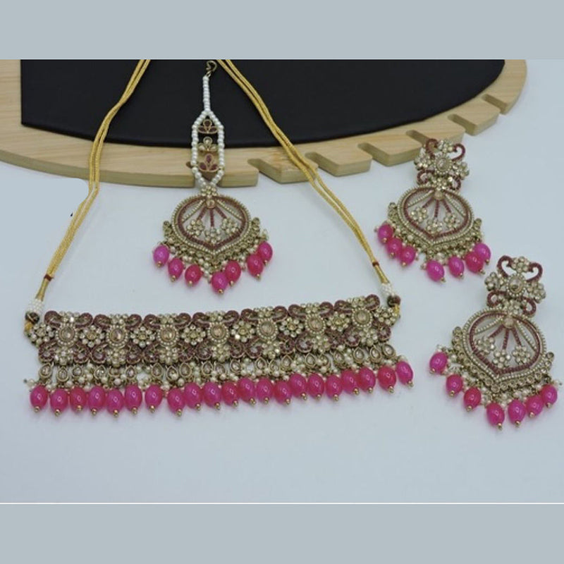 Anjali Jewellery Gold Plated Crystal Stone And Beads Choker Necklace Set