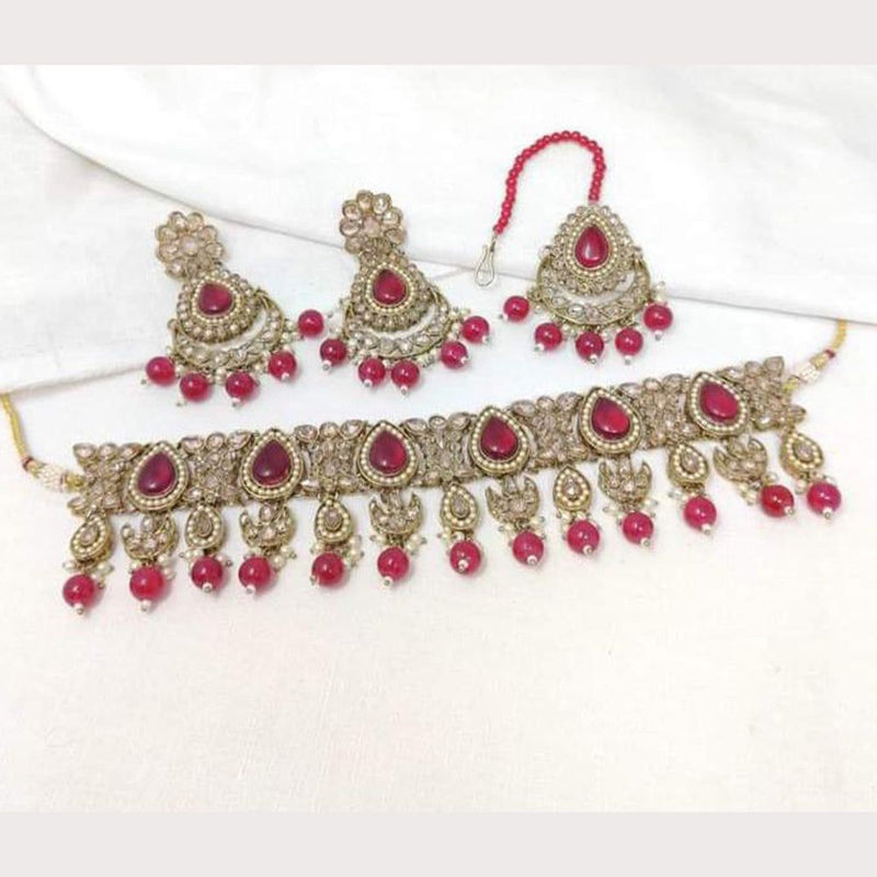 Anjali Jewellery Gold Plated Crystal Stone And Beads Choker Necklace Set