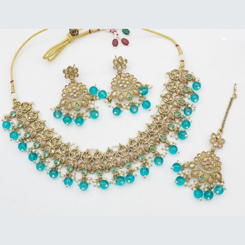 Anjali Jewellery Gold Plated Crystal Stone And Beads Choker Necklace Set