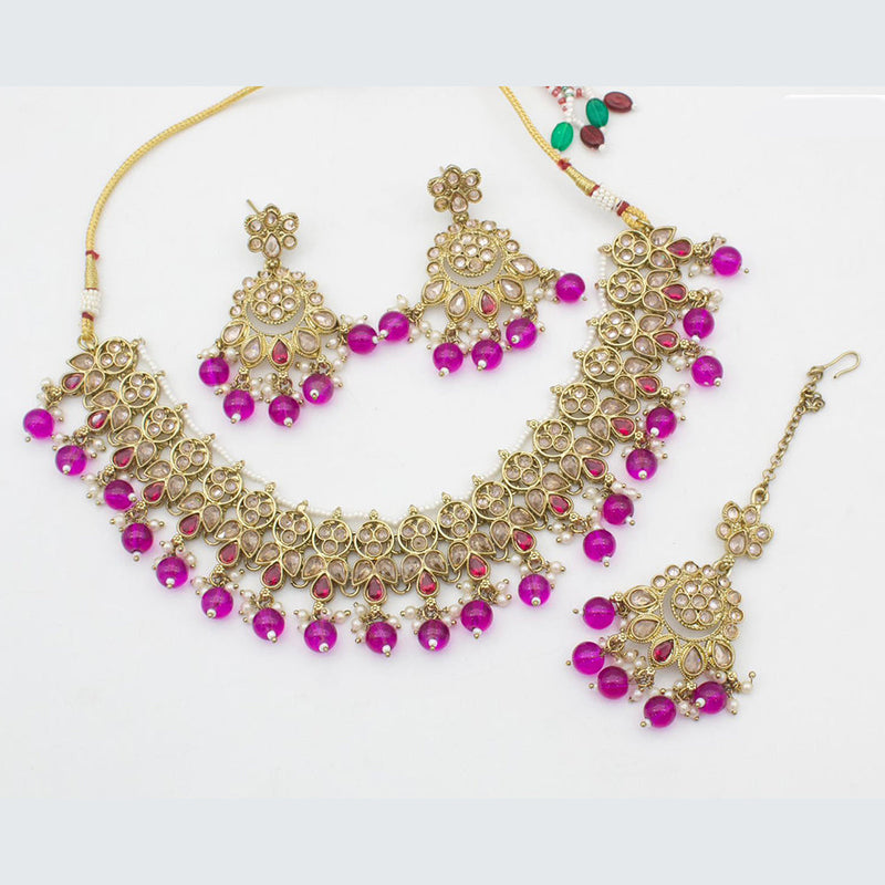 Anjali Jewellery Gold Plated Crystal Stone And Beads Choker Necklace Set