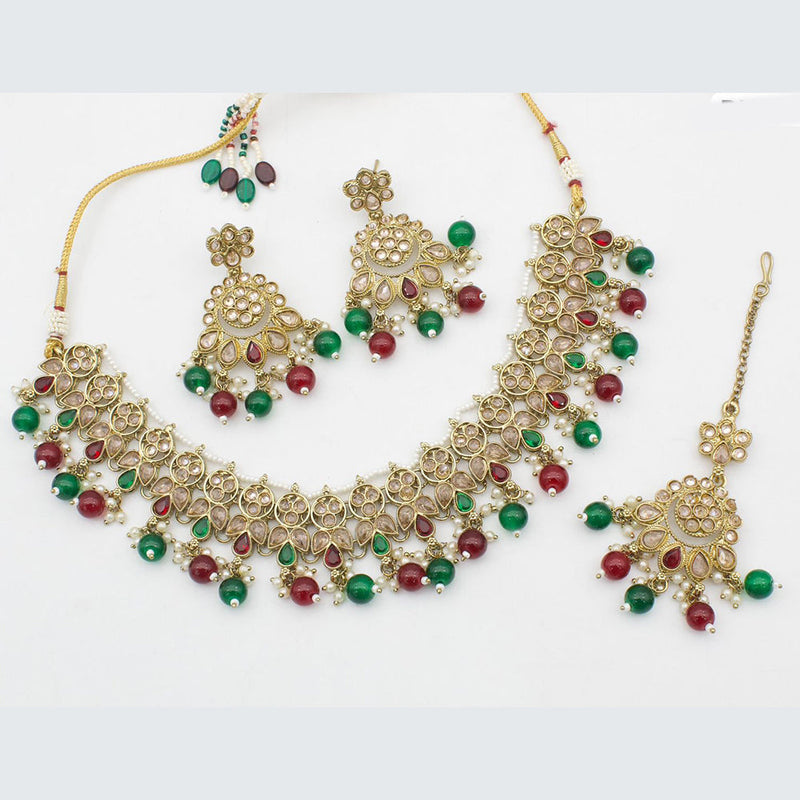 Anjali Jewellery Gold Plated Crystal Stone And Beads Choker Necklace Set