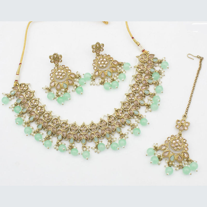 Anjali Jewellery Gold Plated Crystal Stone And Beads Choker Necklace Set