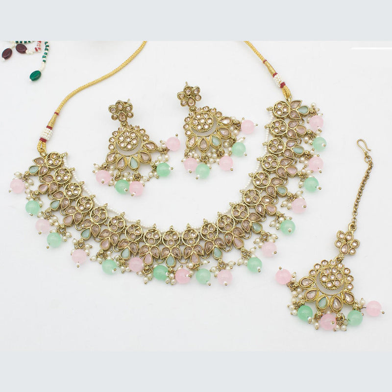 Anjali Jewellery Gold Plated Crystal Stone And Beads Choker Necklace Set