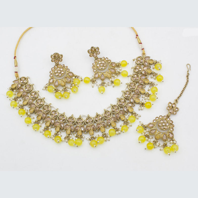 Anjali Jewellery Gold Plated Crystal Stone And Beads Choker Necklace Set