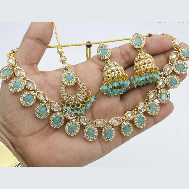 Anjali Jewellery Gold Plated Crystal Stone And Beads Choker Necklace Set