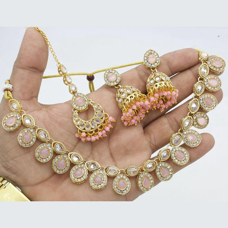 Anjali Jewellery Gold Plated Crystal Stone And Beads Choker Necklace Set