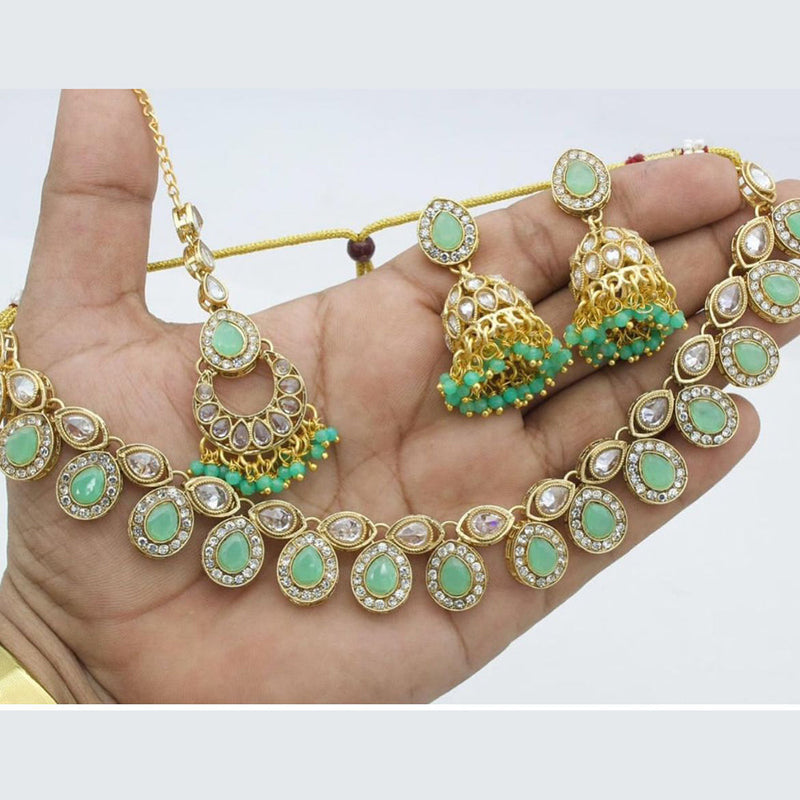 Anjali Jewellery Gold Plated Crystal Stone And Beads Choker Necklace Set