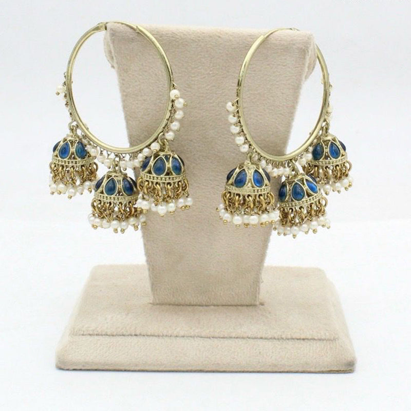 Anjali Jewellery Gold Plated Pota Stone And Pearl Jhumki Earrings