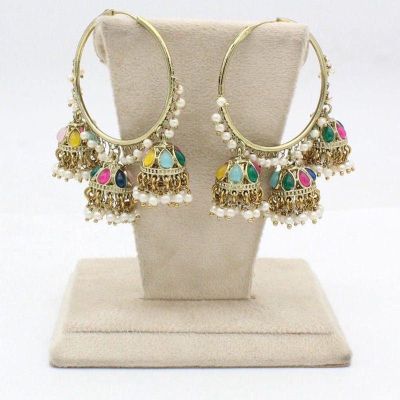 Anjali Jewellery Gold Plated Pota Stone And Pearl Jhumki Earrings