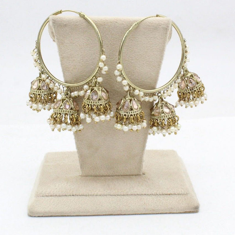 Anjali Jewellery Gold Plated Pota Stone And Pearl Jhumki Earrings