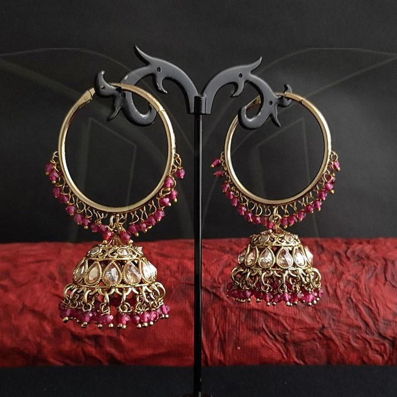 Anjali Jewellery Gold Plated Crystal Stone  And Beads Jhumki Earrings