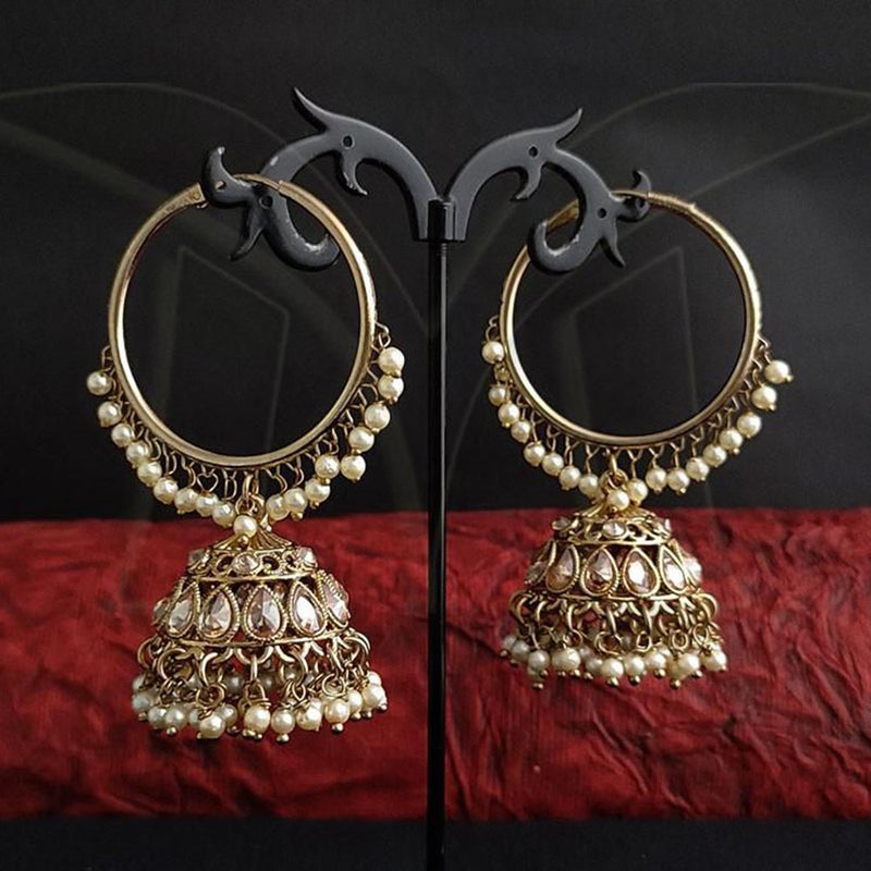 Anjali Jewellery Gold Plated Crystal Stone  And Beads Jhumki Earrings