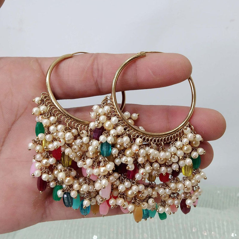 Anjali Jewellery Gold Plated Beads And Pearl Hoop Earrings