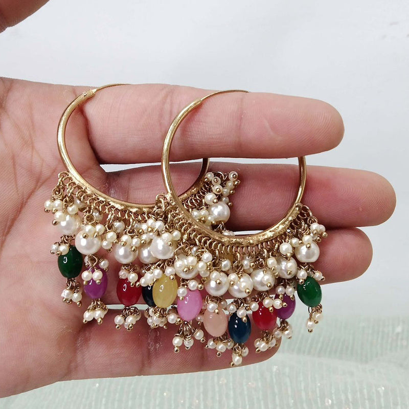 Anjali Jewellery Gold Plated Beads And Pearl Hoop Earrings