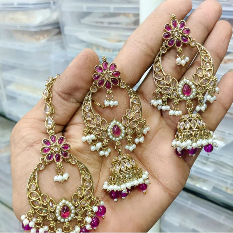 Anjali Jewellery Gold Plated Crystal Stone Pearl And Beads Kanchain Jhumki Earrings