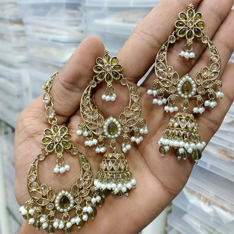 Anjali Jewellery Gold Plated Crystal Stone Pearl And Beads Kanchain Jhumki Earrings