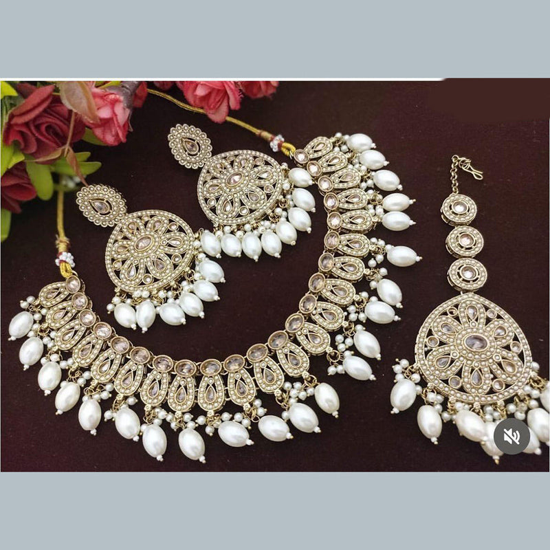 Anjali Jewellery Gold Plated Crystal Stone And Pearl Necklace Set