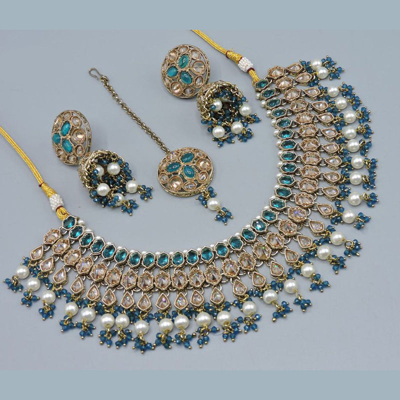 Anjali Jewellery Gold Plated Crystal Stone Pearl And Beads Necklace Set