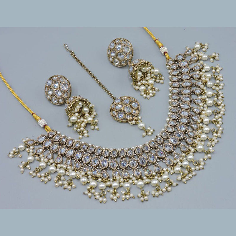 Anjali Jewellery Gold Plated Crystal Stone Pearl And Beads Necklace Set