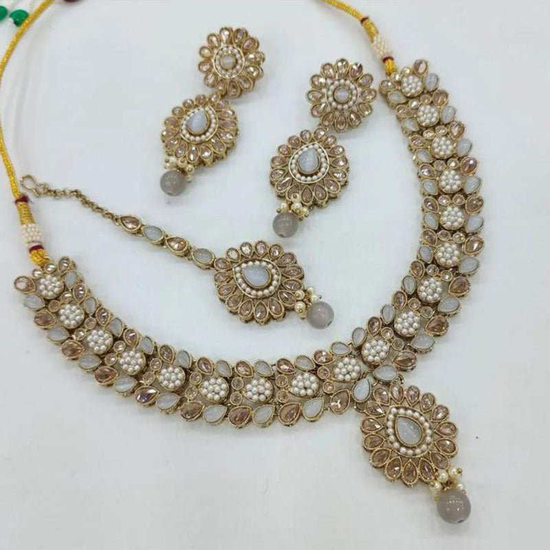 Anjali Jewellery Gold Plated Crystal Stone Pearl And Beads Necklace Set