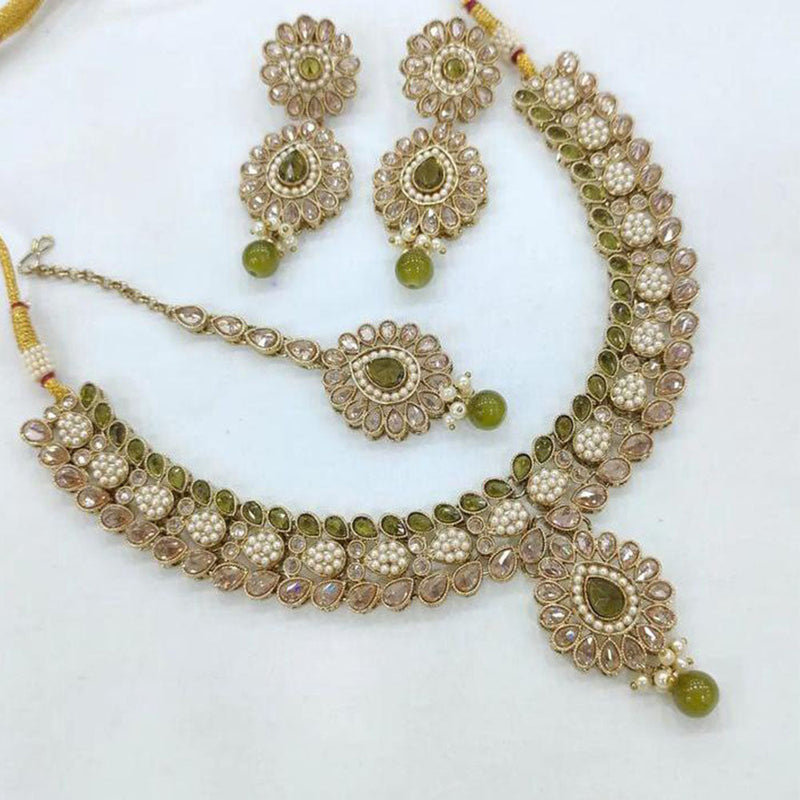 Anjali Jewellery Gold Plated Crystal Stone Pearl And Beads Necklace Set