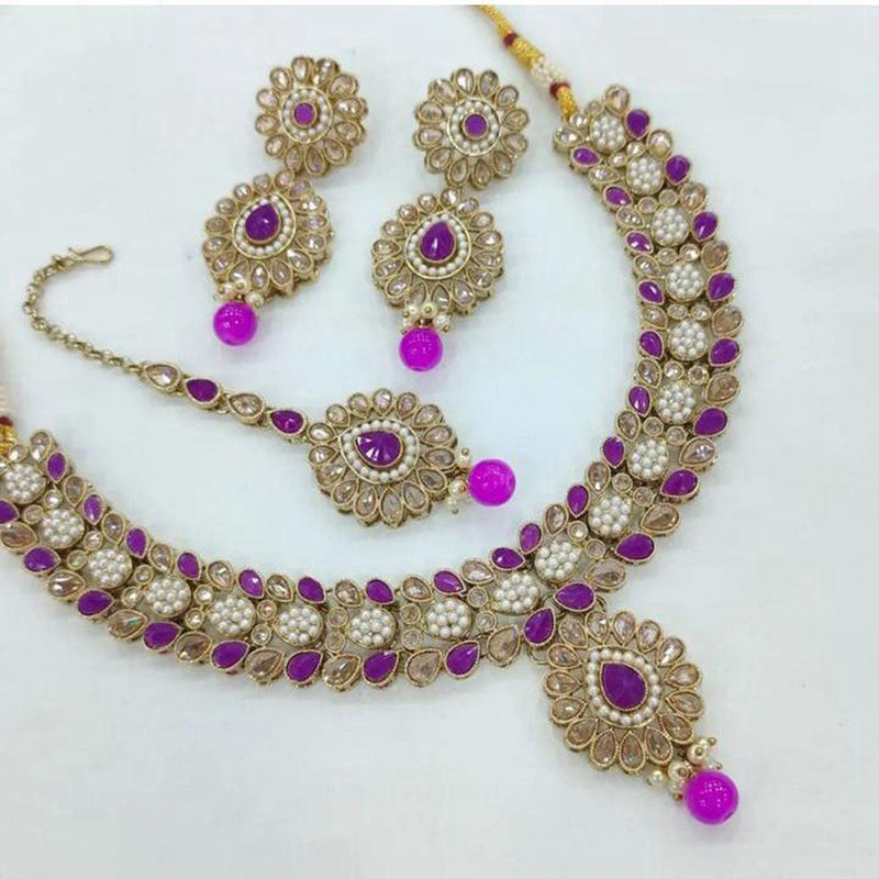 Anjali Jewellery Gold Plated Crystal Stone Pearl And Beads Necklace Set