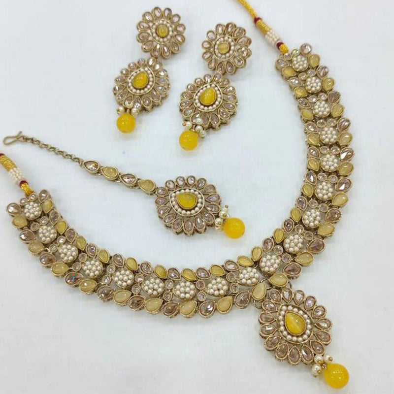 Anjali Jewellery Gold Plated Crystal Stone Pearl And Beads Necklace Set