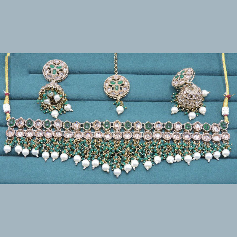 Anjali Jewellery Gold Plated Crystal Stone Pearl And Beads Necklace Set