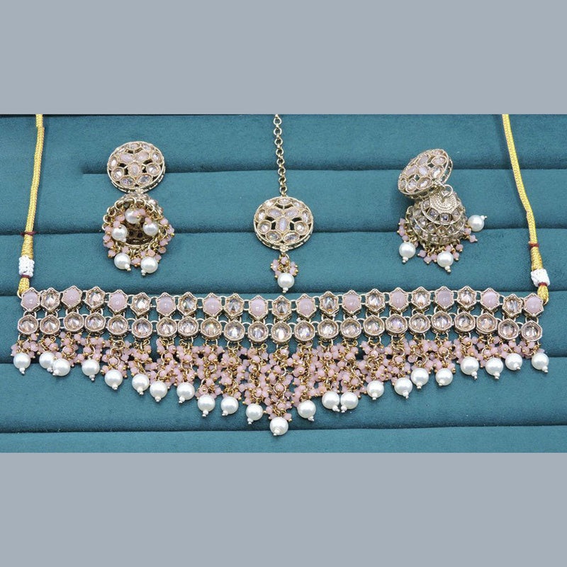 Anjali Jewellery Gold Plated Crystal Stone Pearl And Beads Necklace Set