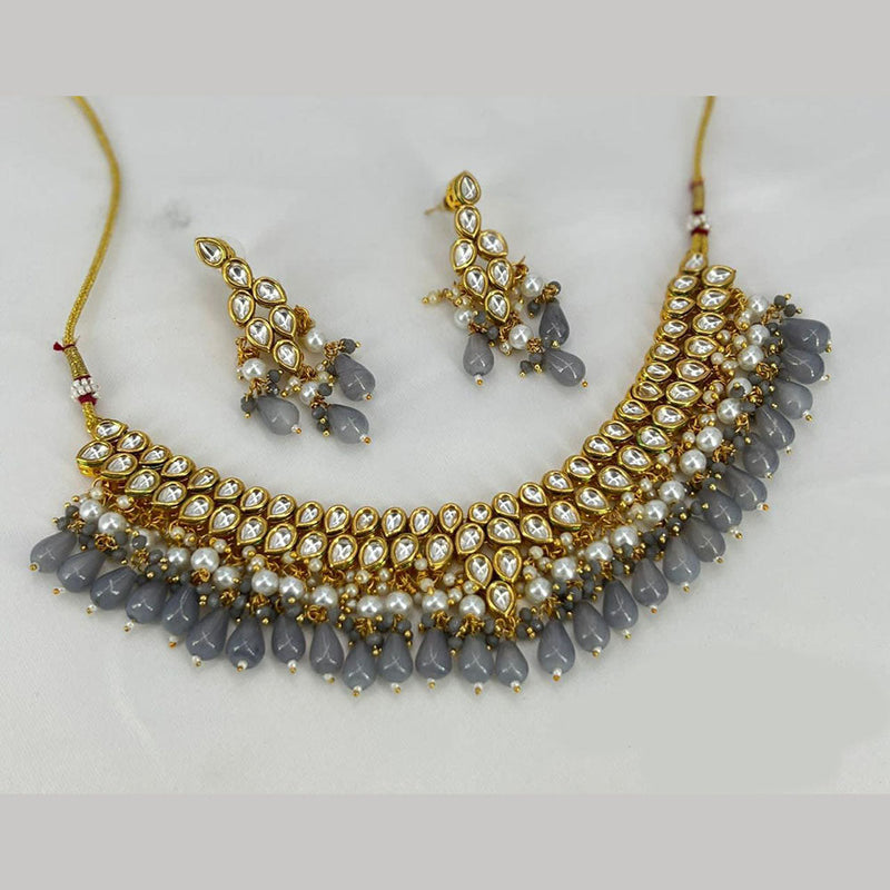 Anjali Jewellery Gold Plated Kundan Stone Pearl And Beads Necklace Set