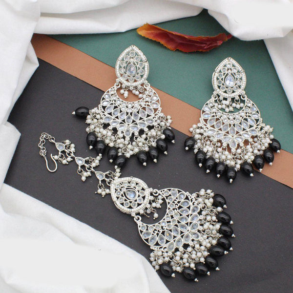 Anjali Jewellery Gold Plated Crystal Stone Pearl And Beads Earrings With Mangtikka