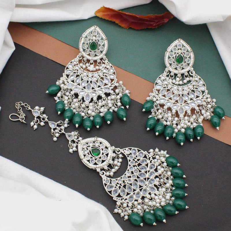 Anjali Jewellery Gold Plated Crystal Stone Pearl And Beads Earrings With Mangtikka