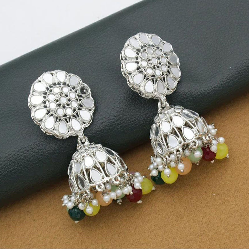 Anjali Jewellery Silver Plated Mirror Pearl And Beads Jhumki Earrings