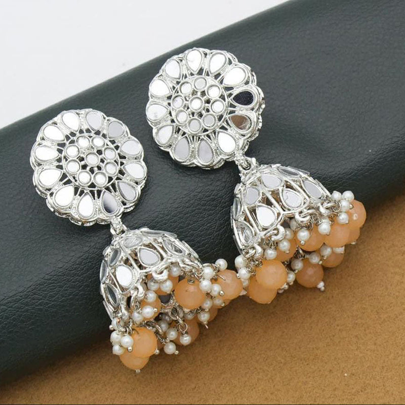 Anjali Jewellery Silver Plated Mirror Pearl And Beads Jhumki Earrings